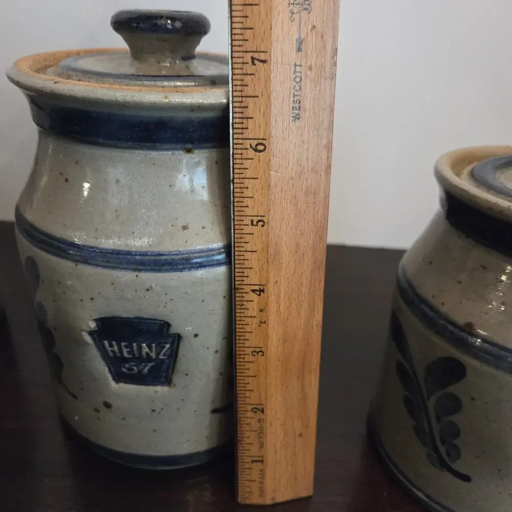 Vtg Westerwald Pottery Heinz 57 Stoneware Canister Set 3 Crocks Lids Signed 1994